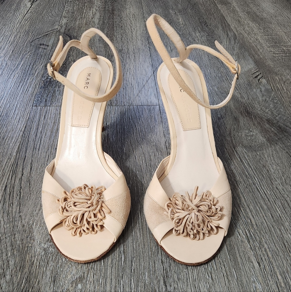 Marc Jacobs Beige Floral Open-Toe Ankle Strap Heels